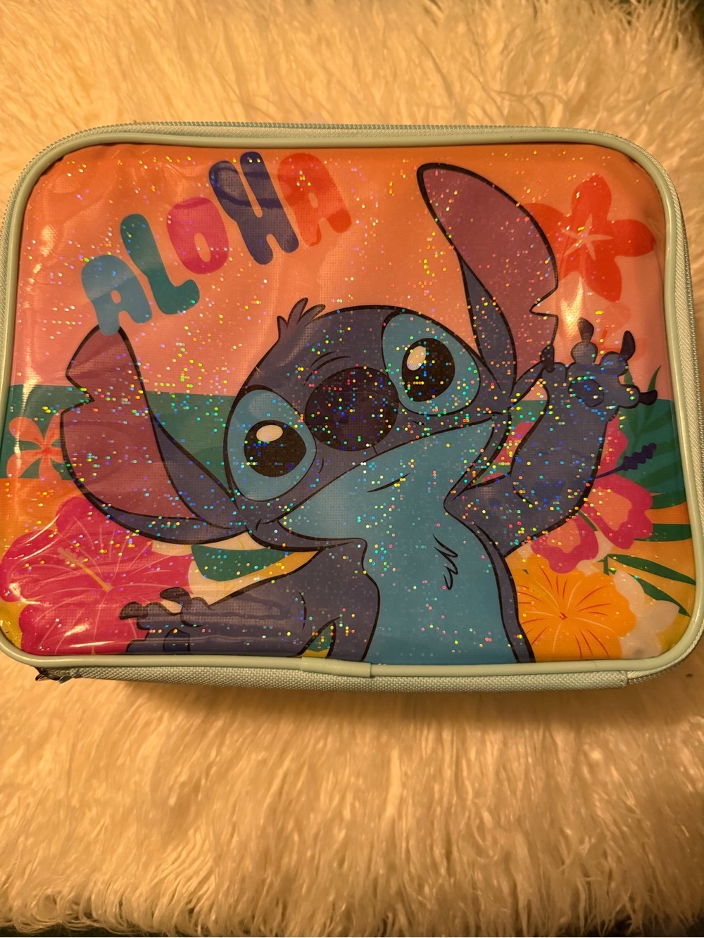 Disney Stitch Aloha Glitter Lunch Bag - Blue Pink